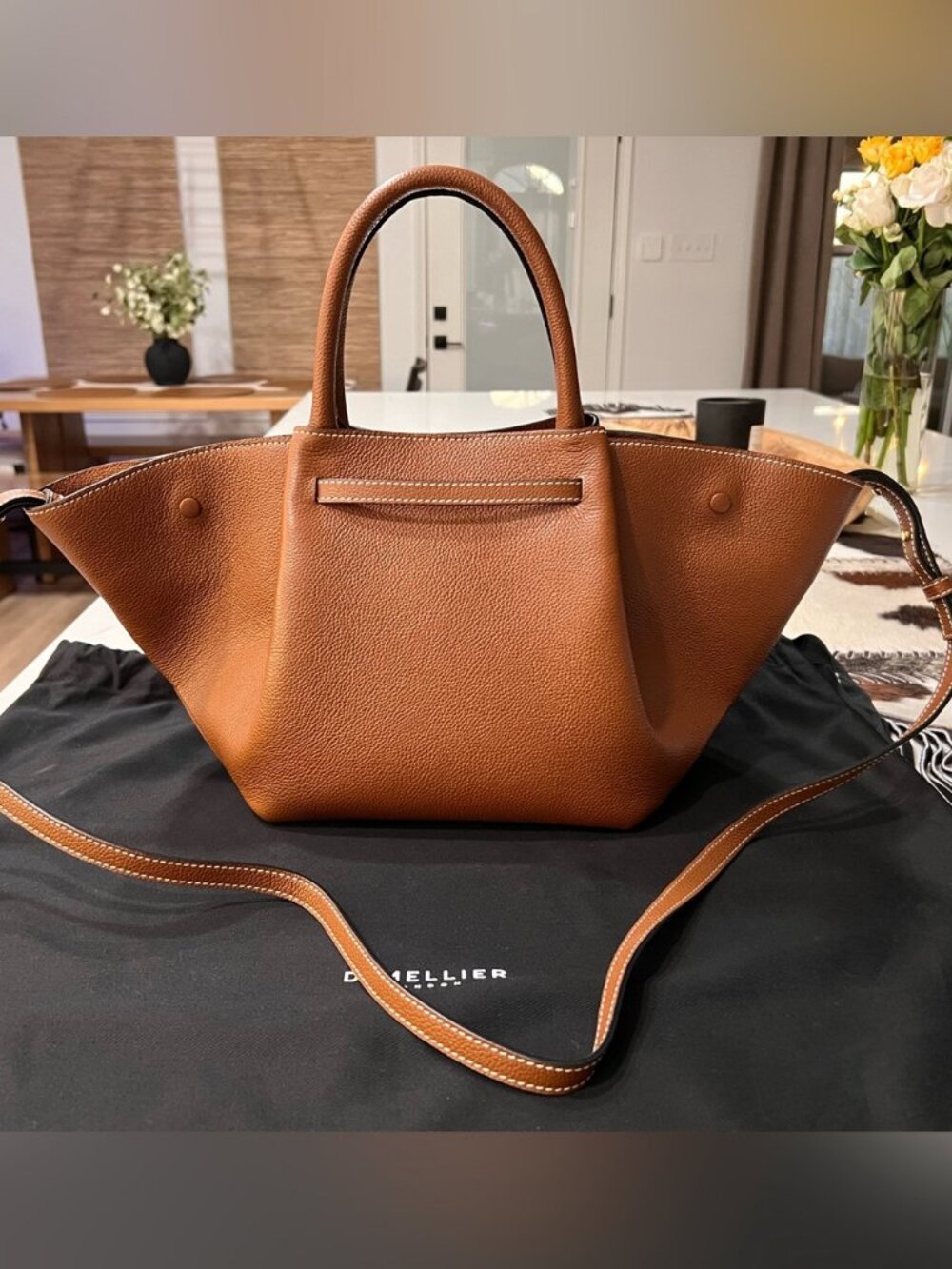 DeMellier London Cognac Leather Wing Satchel Midi Tote - Picture 2 of 7